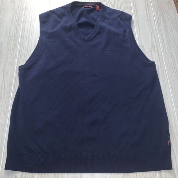 Izod Sweater Mens Large Dark‎ Blue V Neck Pullover Golf Sleeveless Vest - Picture 1 of 5